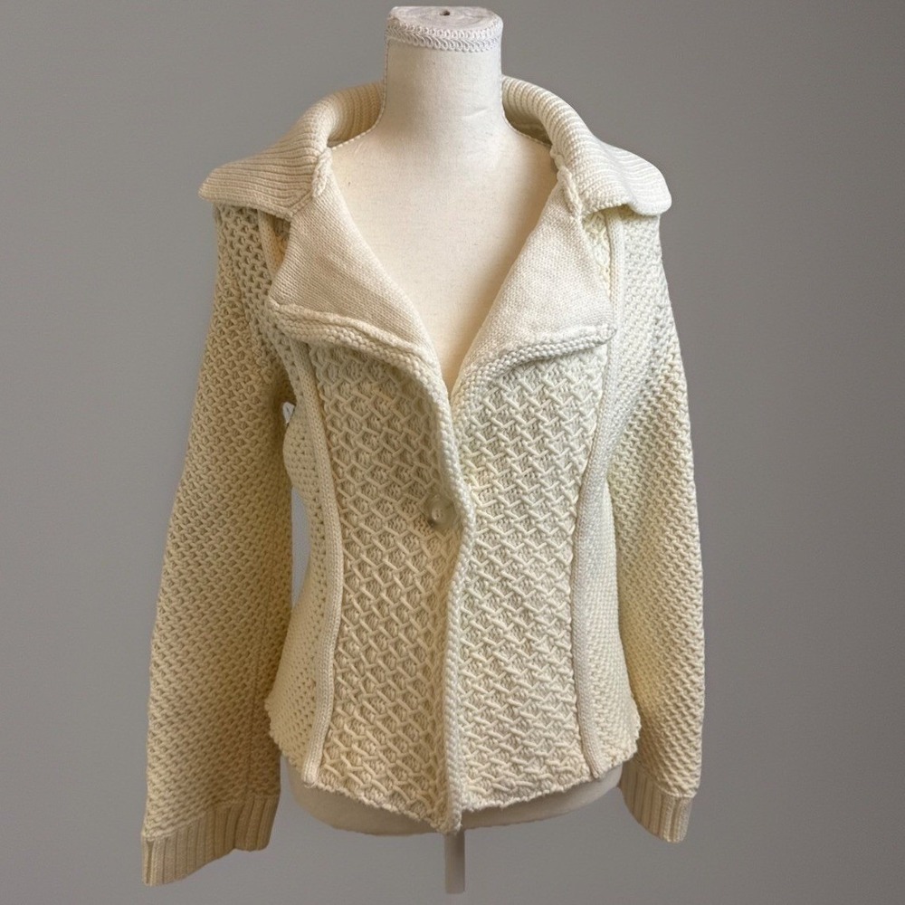 Maeve Anthropologie Chunky Cardigan Womens M Waffle‎ Knit Cream Luxe Cottagecore